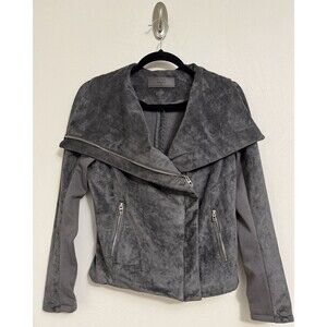 Blank NYC Gray Moto Jacket Women's S Asymmetrical Zip Faux Suede Stretch NWOT